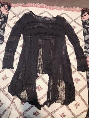 Sheer Whimsigoth Long Sleeve Handkerchief Hem Top with Back Slit